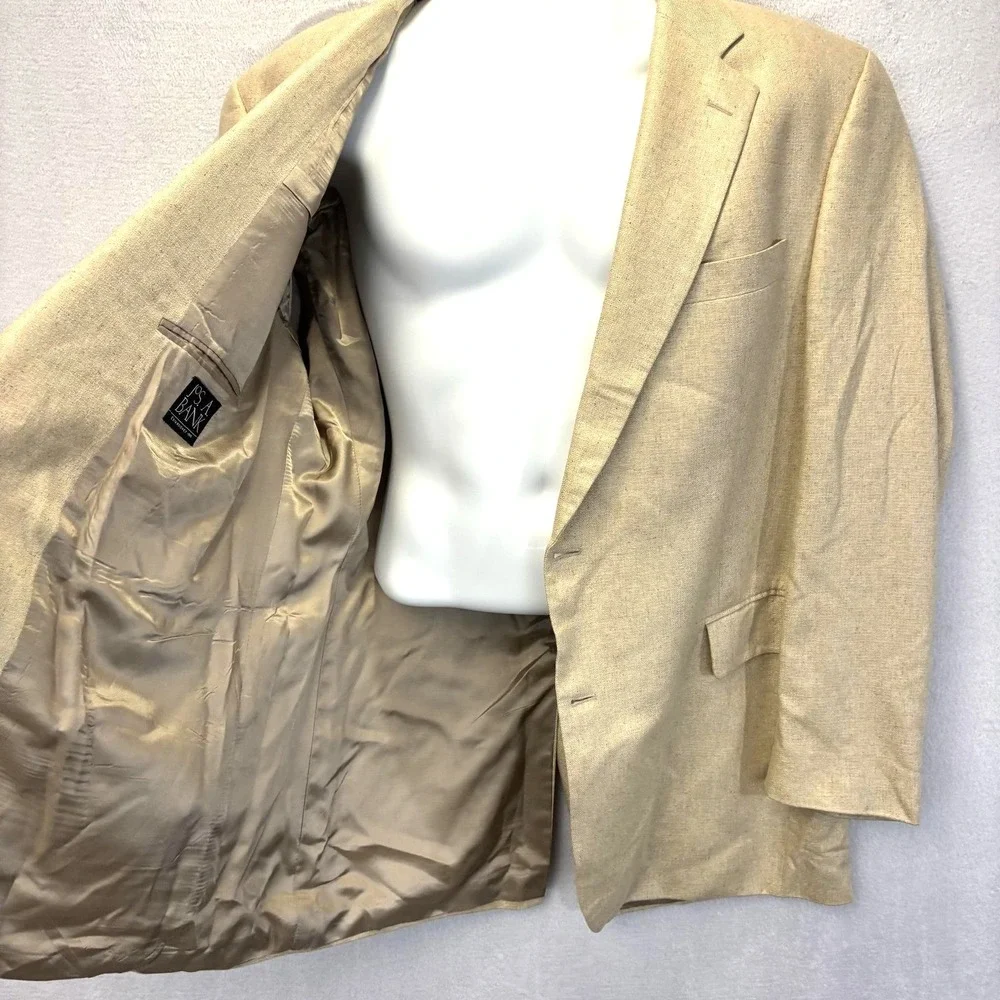 Jos. A. Bank 100% Silk Blazer Jacket Mens 46L Tan Coastal Summer Wedding
